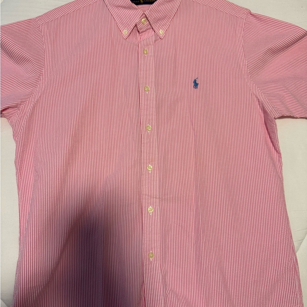 Ralph Lauren Pink and White Striped Button-Down Shirt